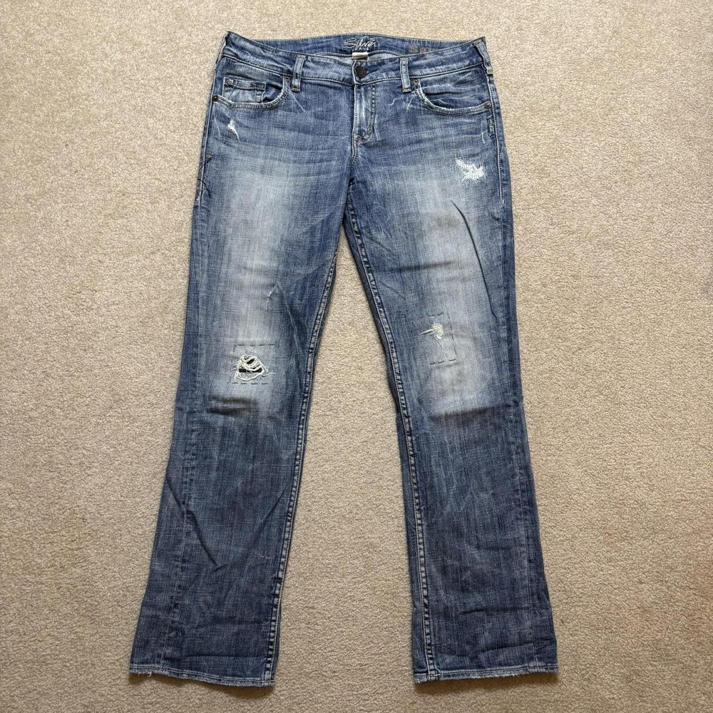 Silver Jeans Sam Jeansβ Womens 29 33x30 Blue Relaxed Straight Distressed Denim